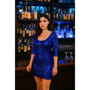 New Year's Eve Holiday Y2K Blue Sequin Jr. 13 Cocktail Party Clubwear Mini Dress